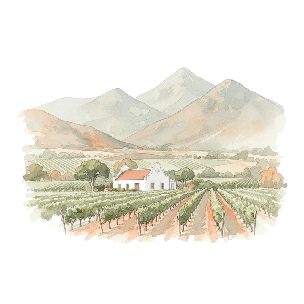 Watercolour illustration of Paarl winelands